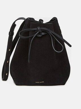 Womens Mansur Gavriel Black Suede Mini Drawstring Bucket Crossbody Handbag